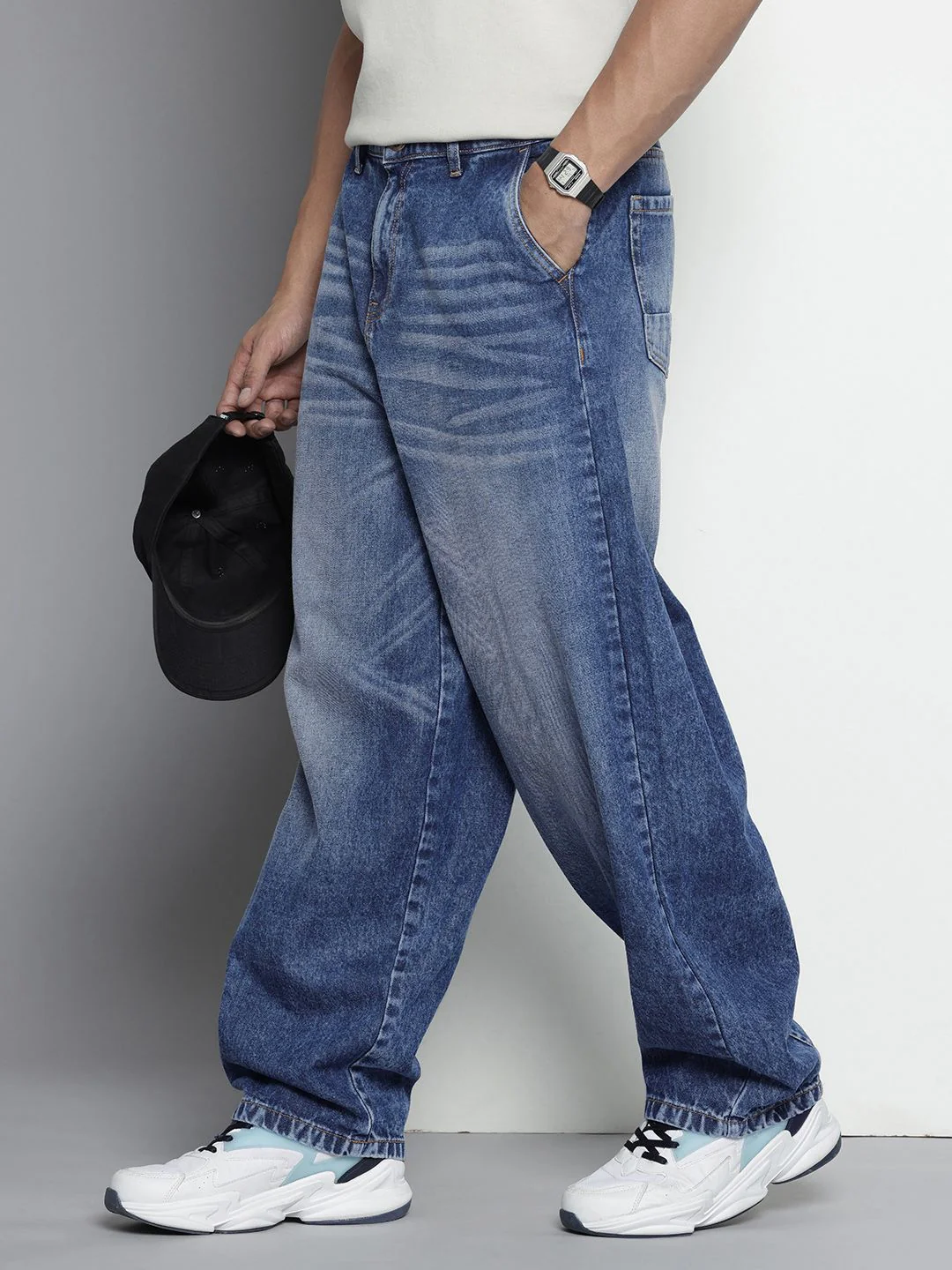 Men's Blue Skater Fit Solid Street Wear Jeans - Image 2