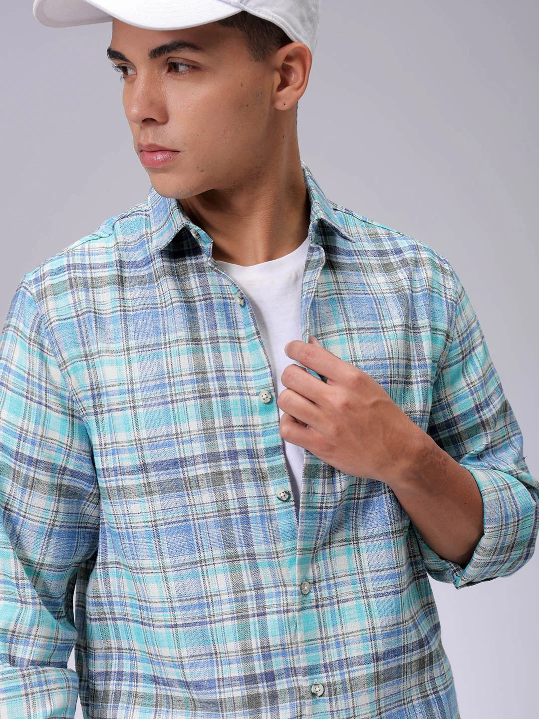 Men's Blue Slim Fit Checkered Casual Shirt - Image 2