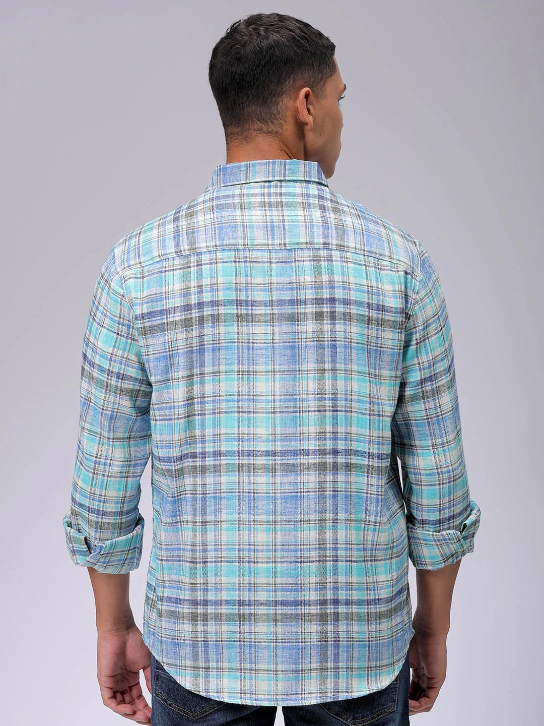 Men's Blue Slim Fit Checkered Casual Shirt - Image 6