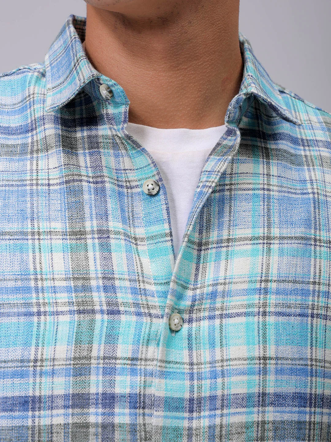 Men's Blue Slim Fit Checkered Casual Shirt - Image 7