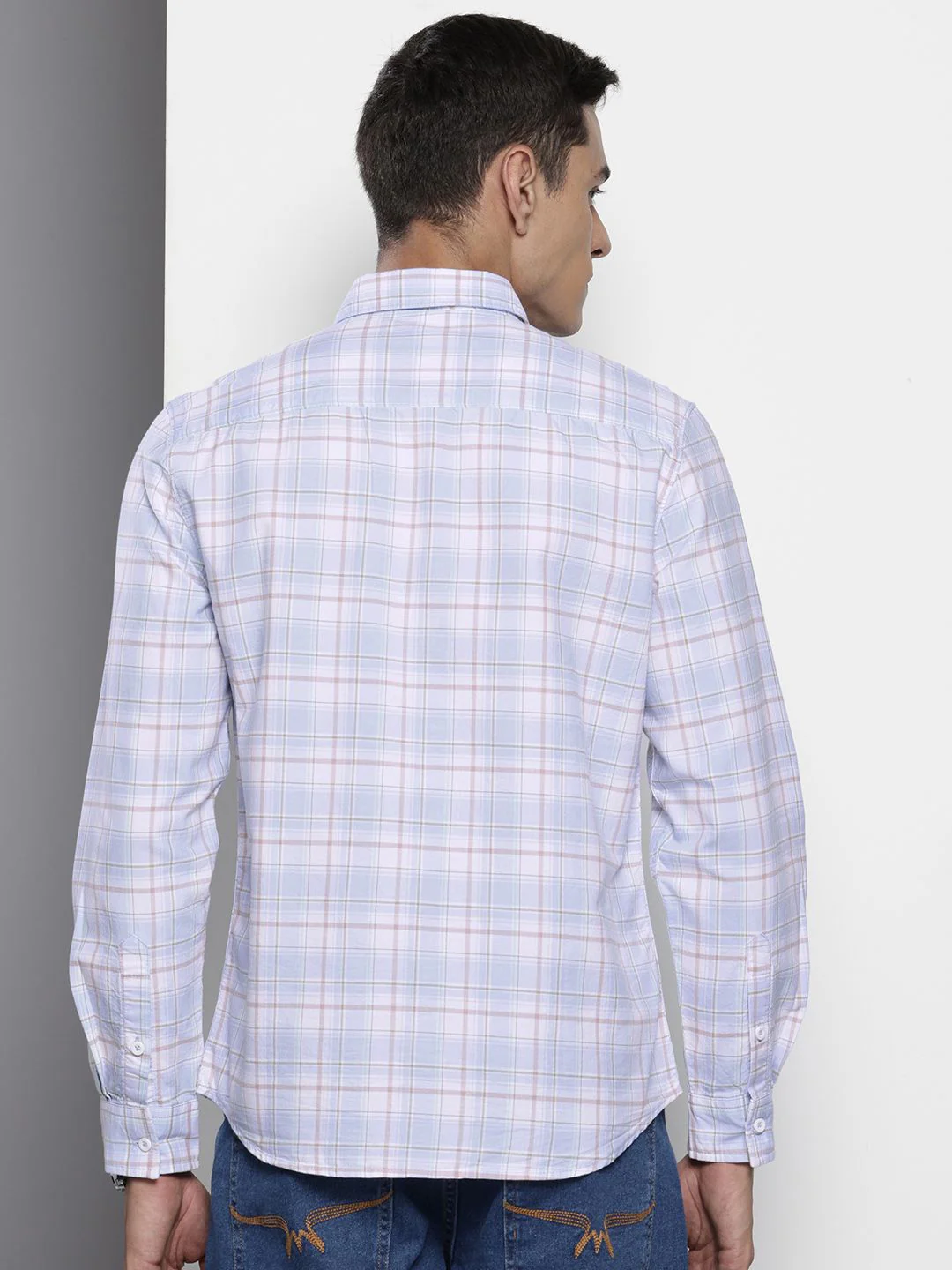 Men's Blue Slim Fit Checked Casual Shirt - Image 4