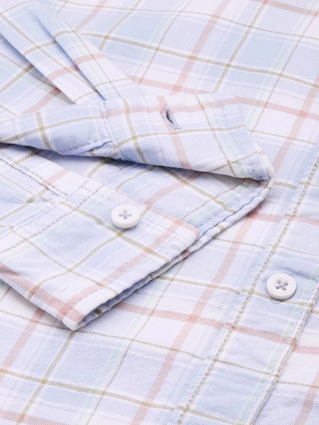 Men's Blue Slim Fit Checked Casual Shirt - Image 6