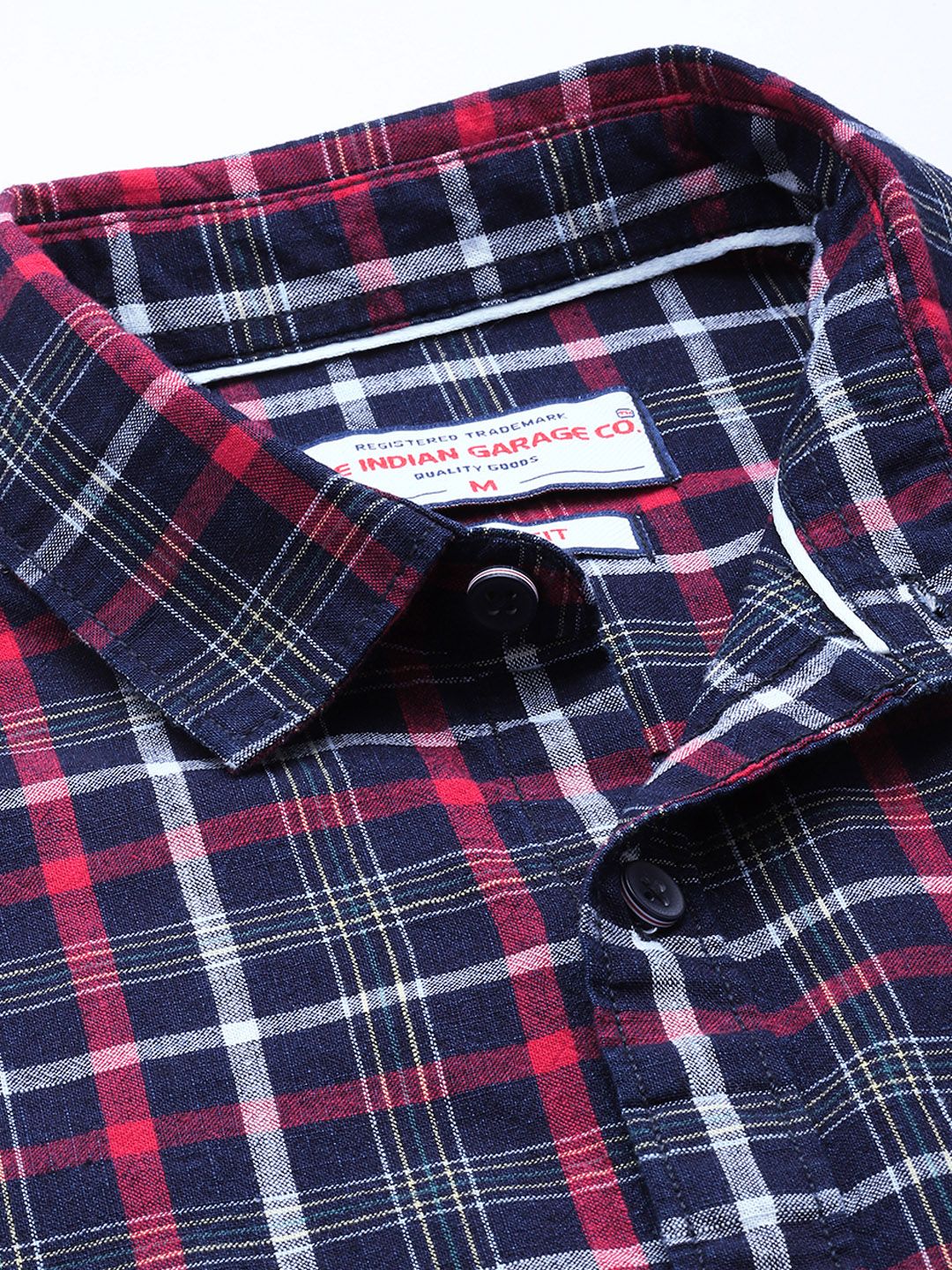 Men's Navy Blue Slim Fit Checked Casual Shirt - Image 5