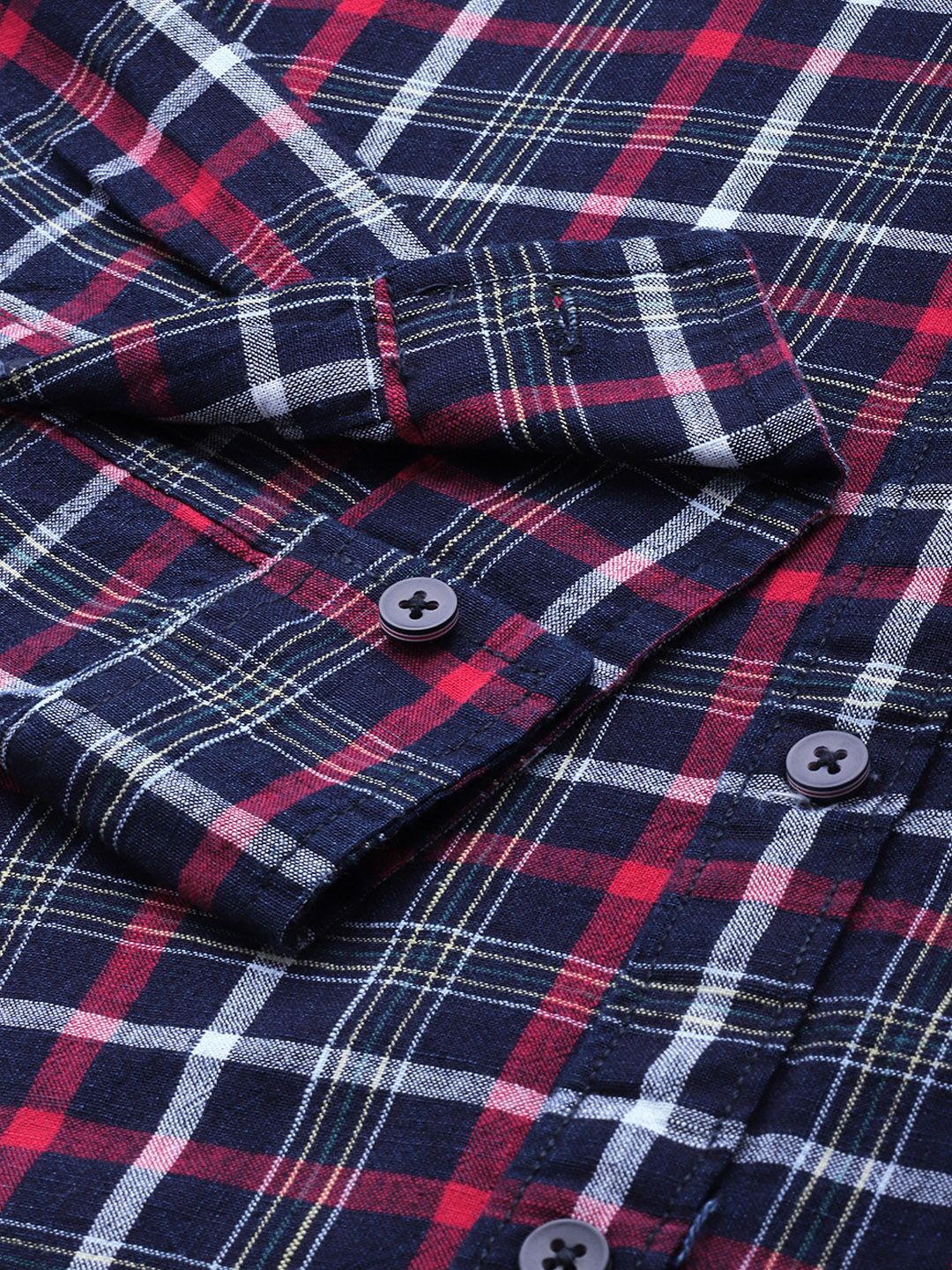 Men's Navy Blue Slim Fit Checked Casual Shirt - Image 6