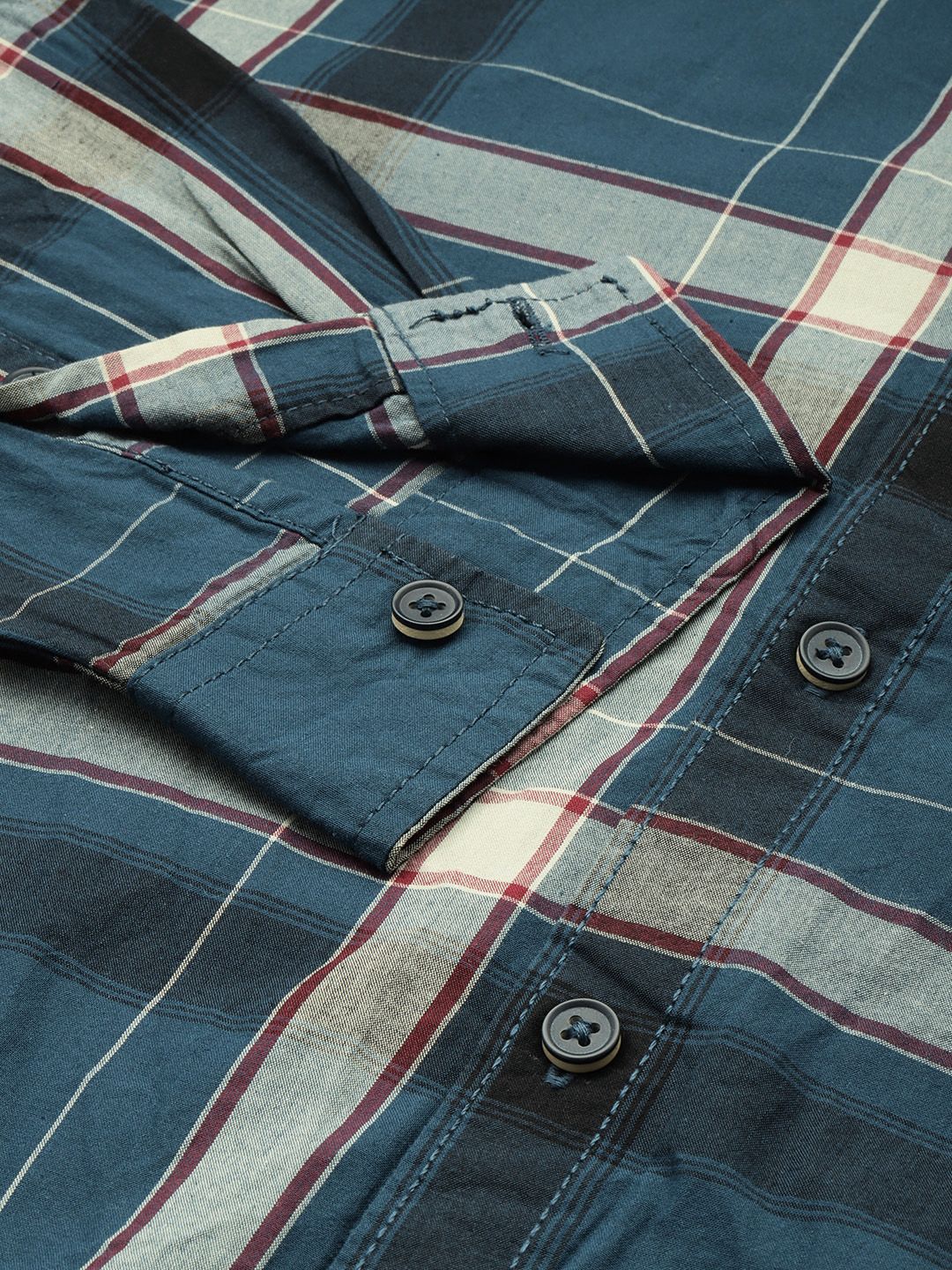 Men's Blue Slim Fit Checked Casual Shirt - Image 6