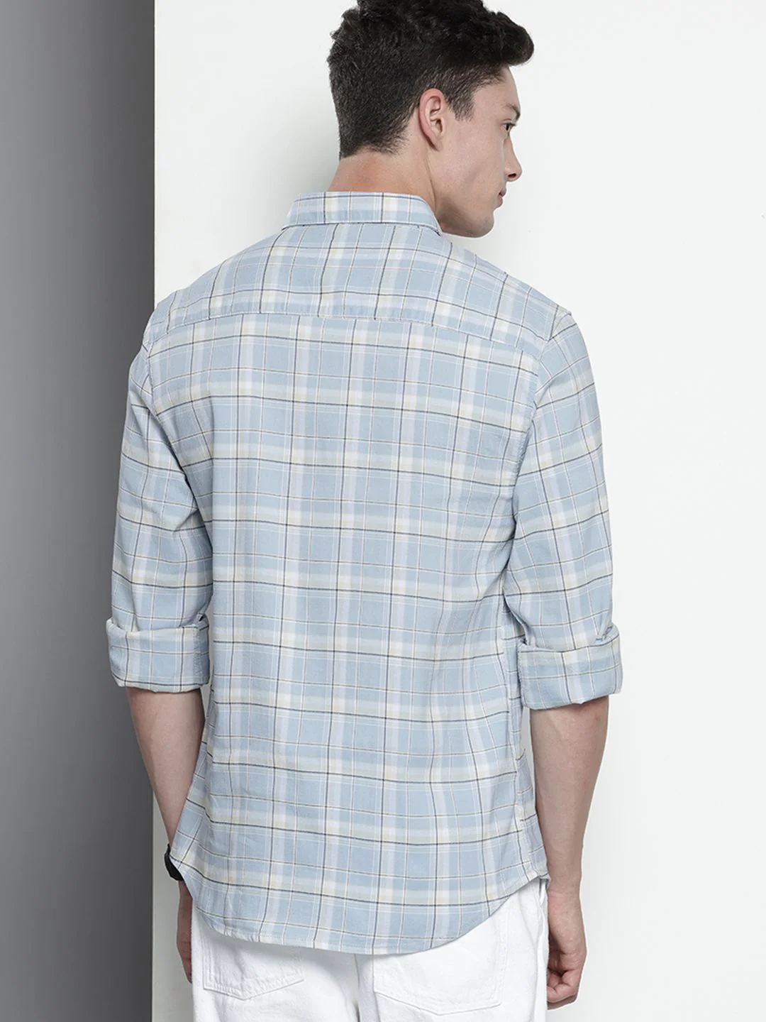 Men's Blue Slim Fit Checked Casual Shirt - Image 4