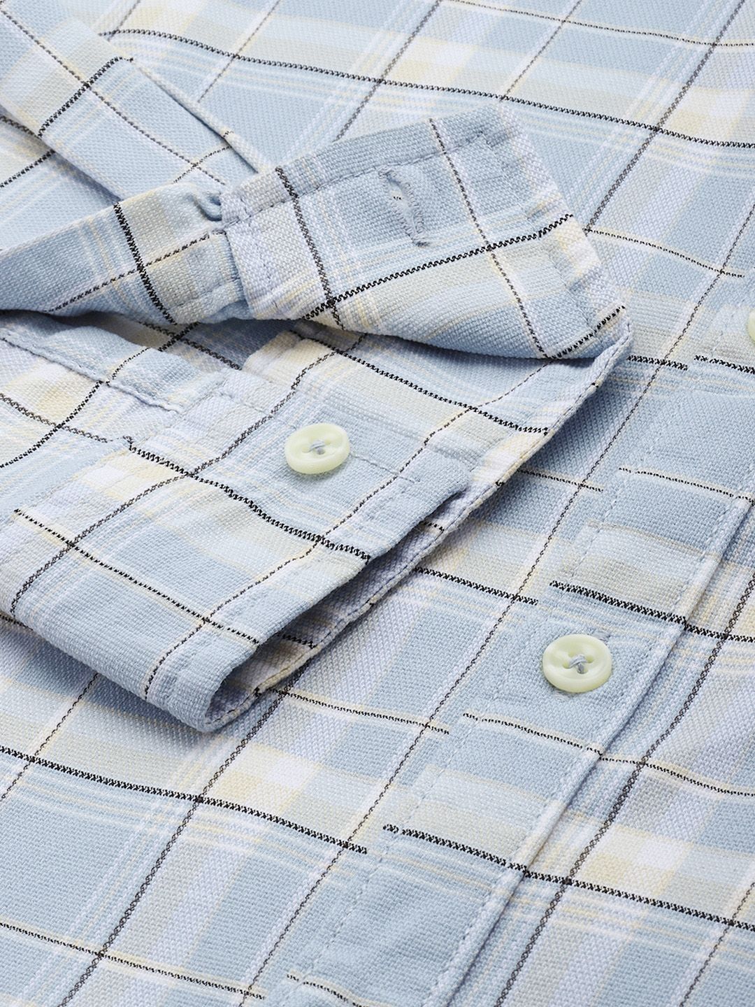 Men's Blue Slim Fit Checked Casual Shirt - Image 5