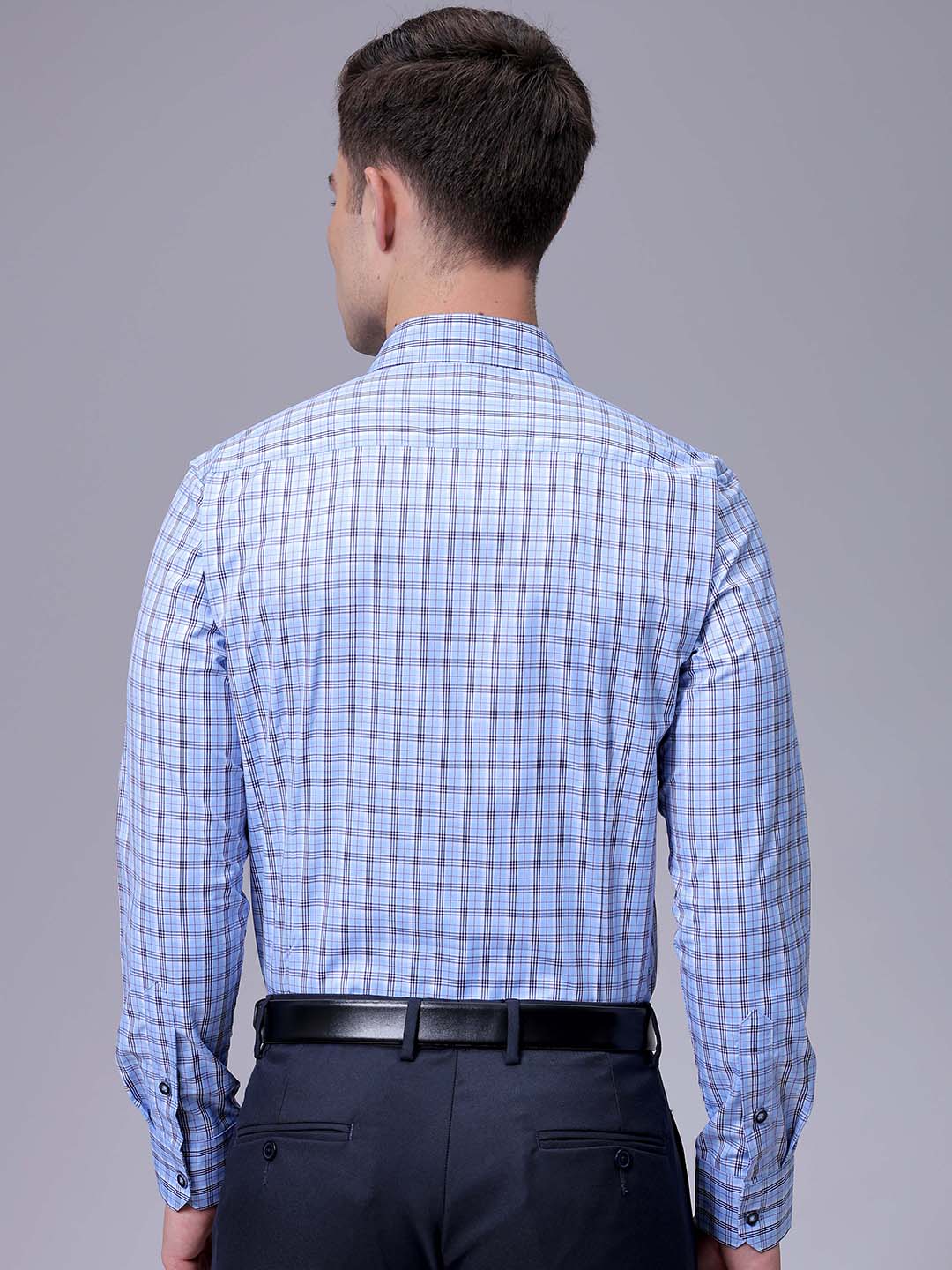 Men's Blue Slim Fit Checked Formal Shirt - Image 5