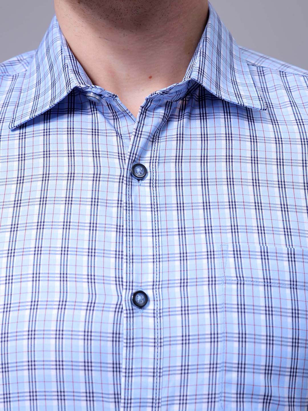 Men's Blue Slim Fit Checked Formal Shirt - Image 6