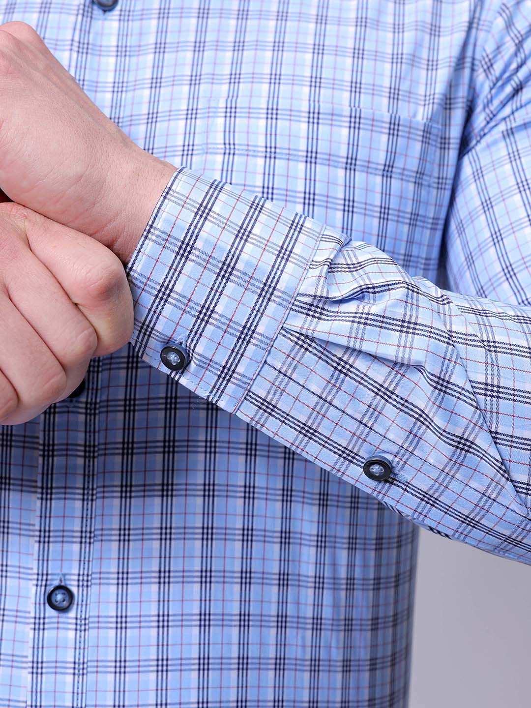 Men's Blue Slim Fit Checked Formal Shirt - Image 7