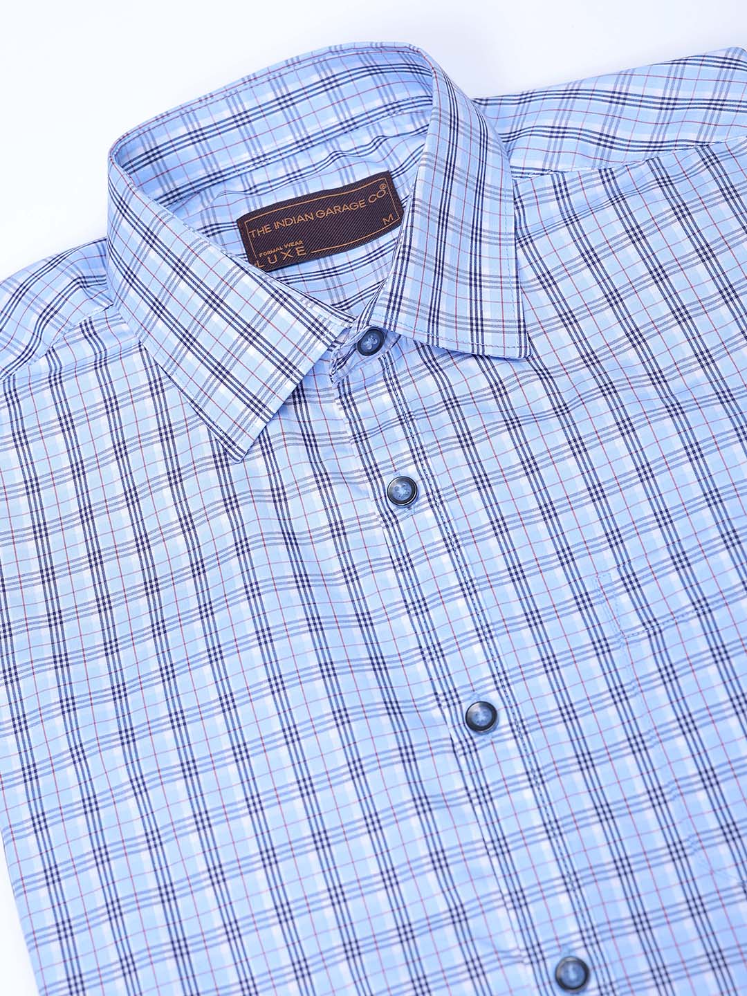 Men's Blue Slim Fit Checked Formal Shirt - Image 8