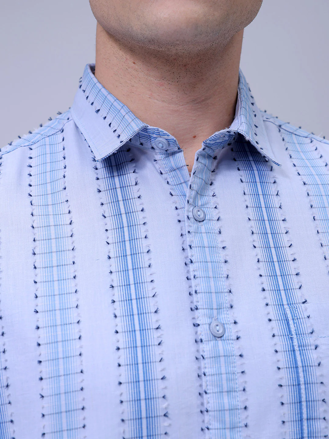 Men's Blue Slim Fit Textured Casual Shirt - Image 3