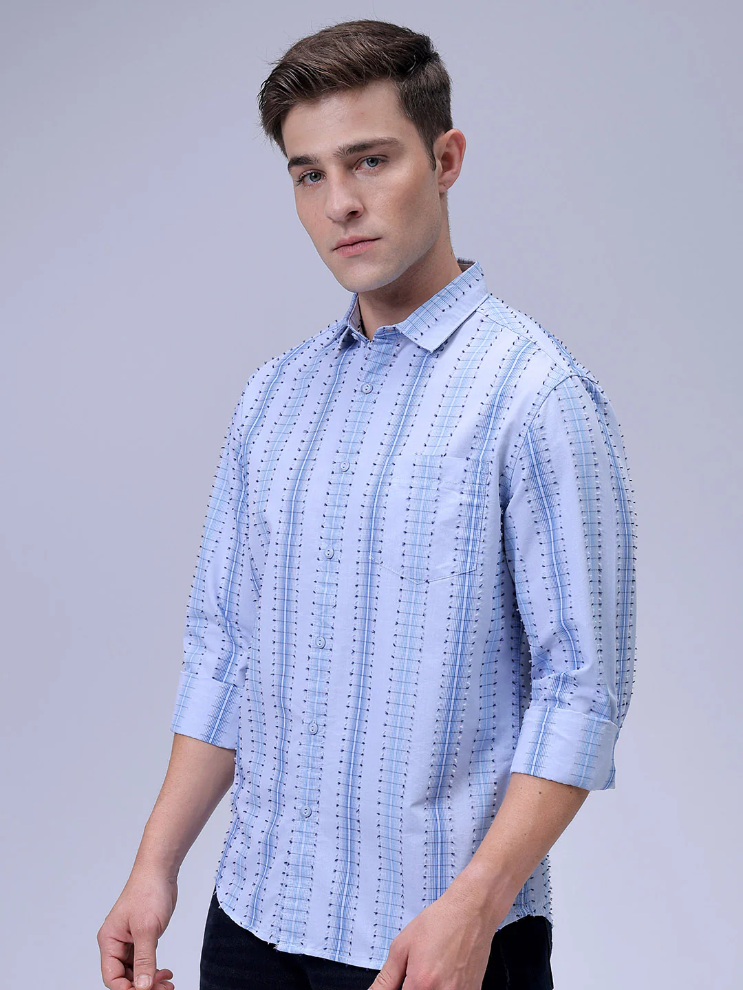 Men's Blue Slim Fit Textured Casual Shirt - Image 4