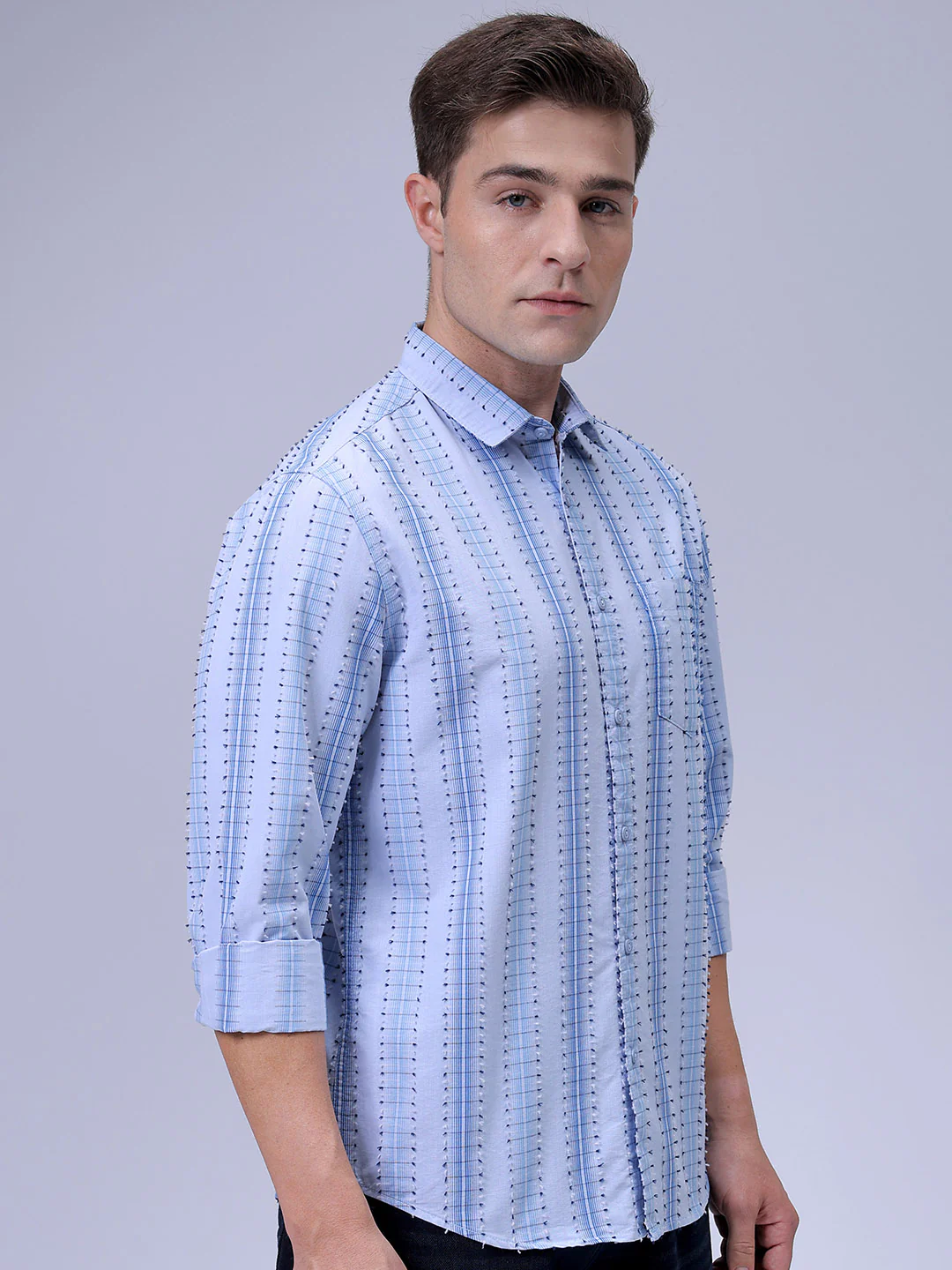 Men's Blue Slim Fit Textured Casual Shirt - Image 5