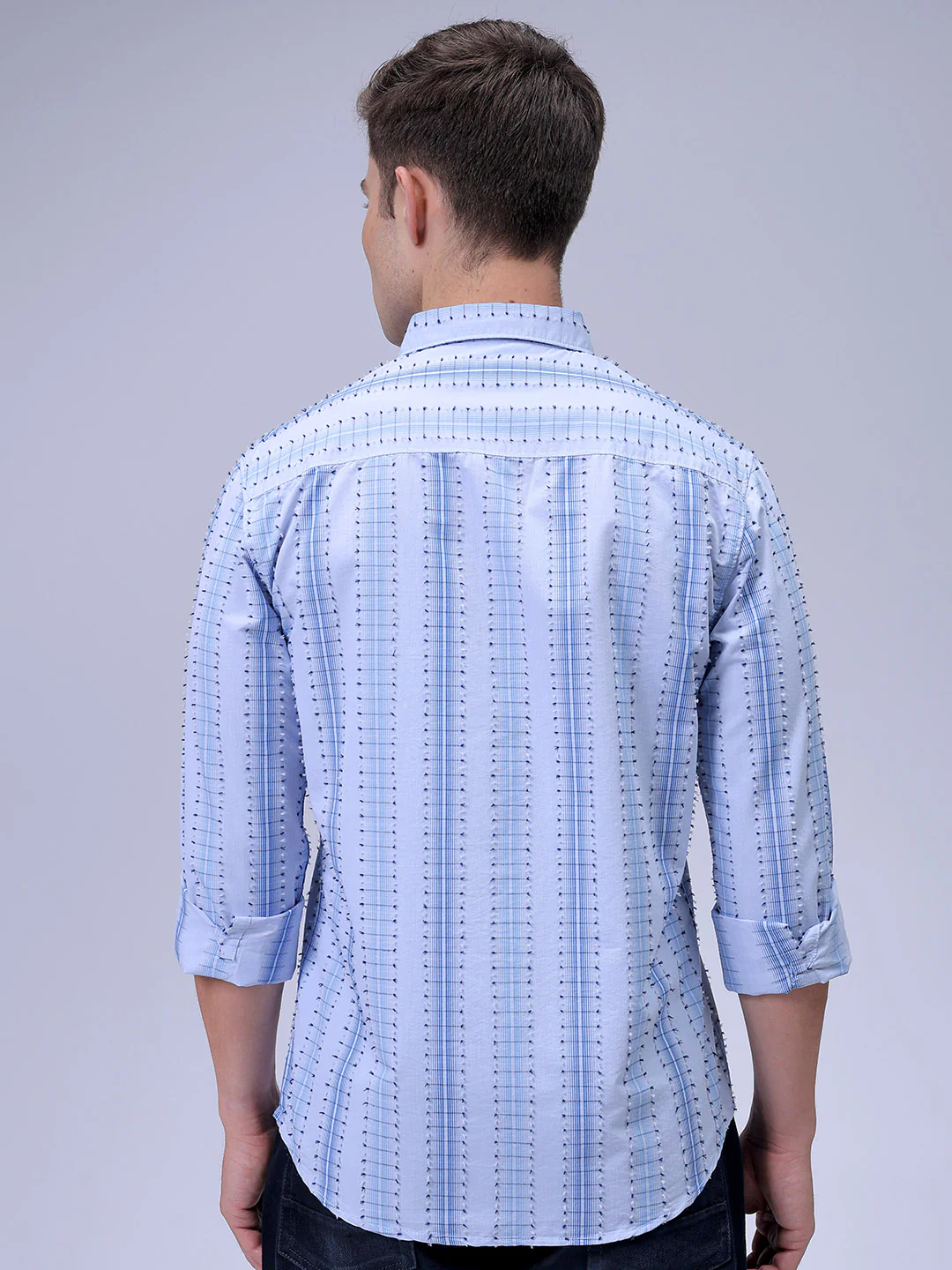 Men's Blue Slim Fit Textured Casual Shirt - Image 6