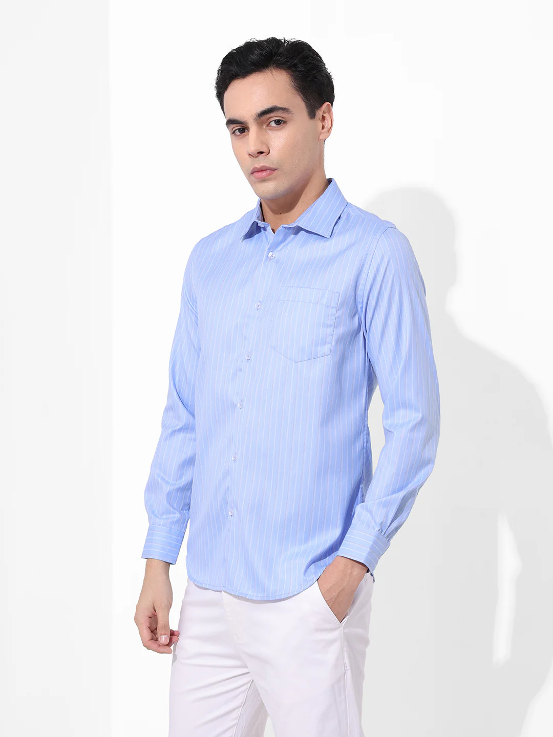 Men's Blue Slim Fit Striped Formal Shirt - Image 2