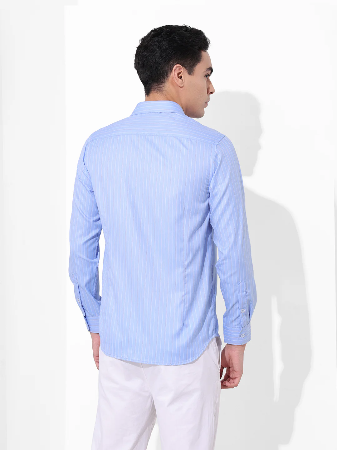 Men's Blue Slim Fit Striped Formal Shirt - Image 4