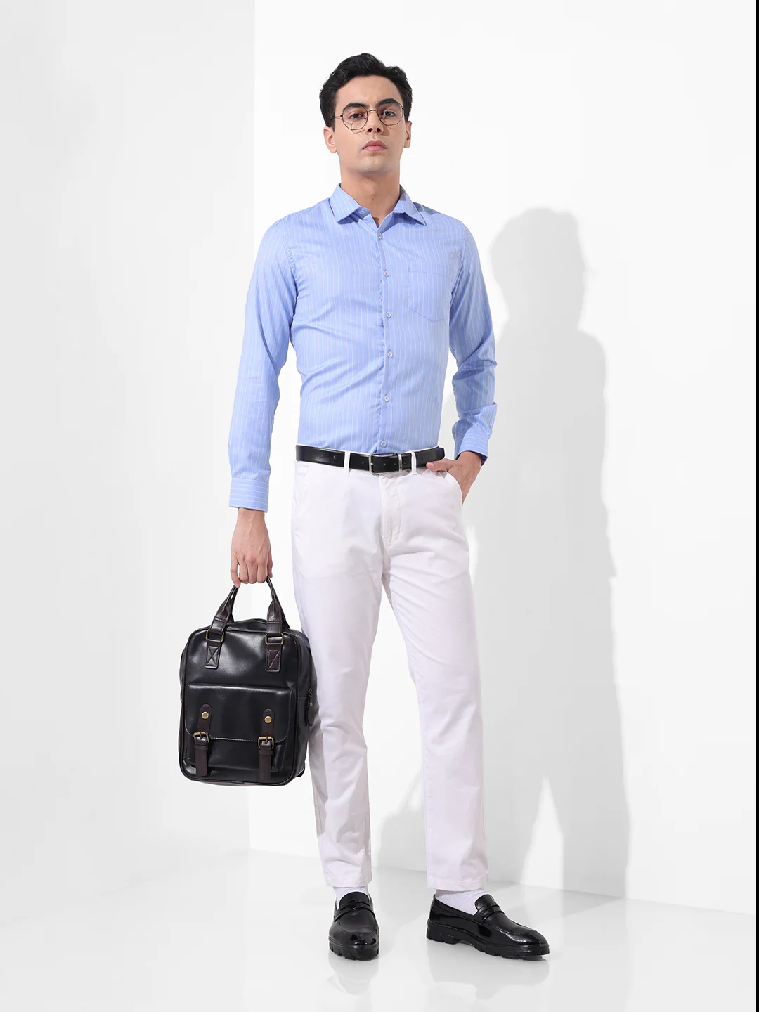 Men's Blue Slim Fit Striped Formal Shirt - Image 5