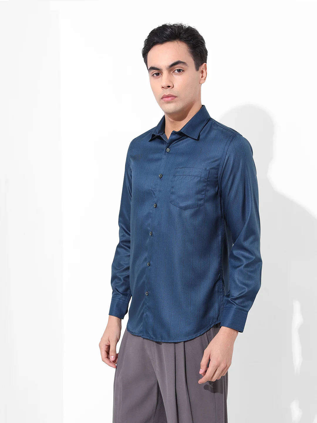 Men's Blue Slim Fit Striped Formal Shirt - Image 2