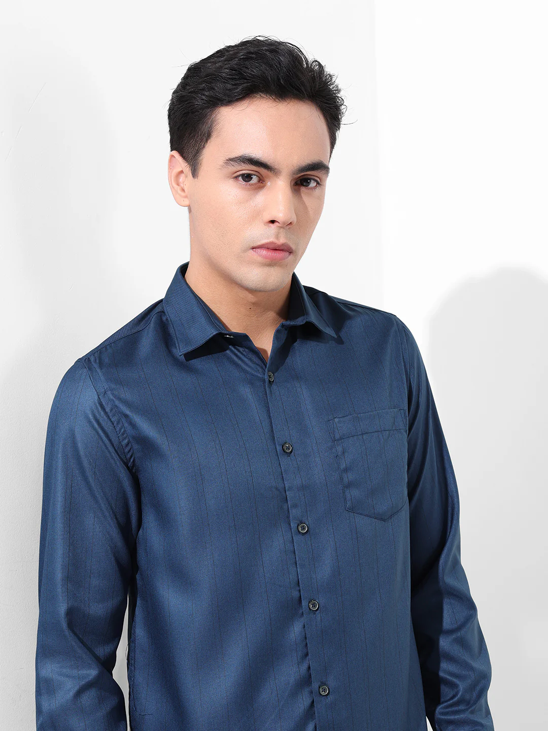Men's Blue Slim Fit Striped Formal Shirt - Image 3