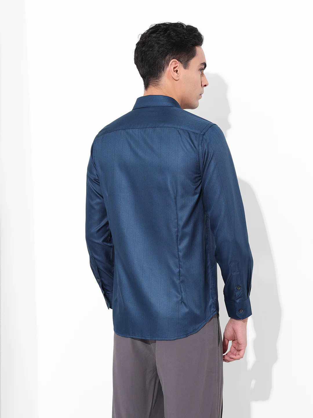 Men's Blue Slim Fit Striped Formal Shirt - Image 4