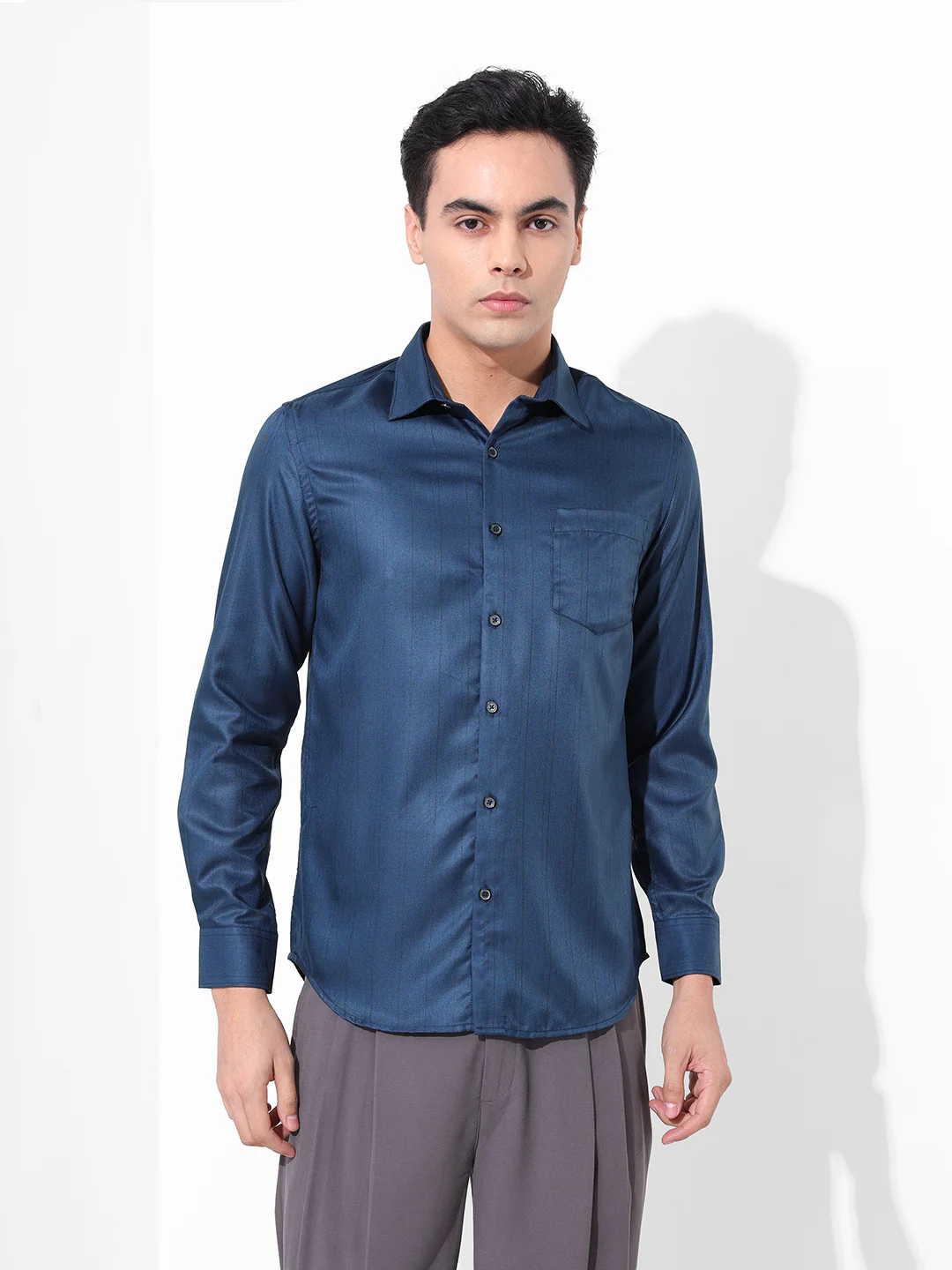 Men's Blue Slim Fit Striped Formal Shirt - Image 5