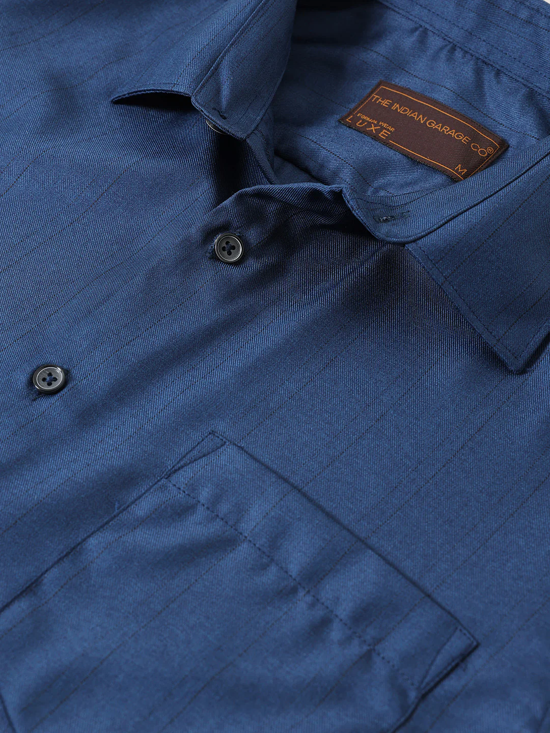 Men's Blue Slim Fit Striped Formal Shirt - Image 7