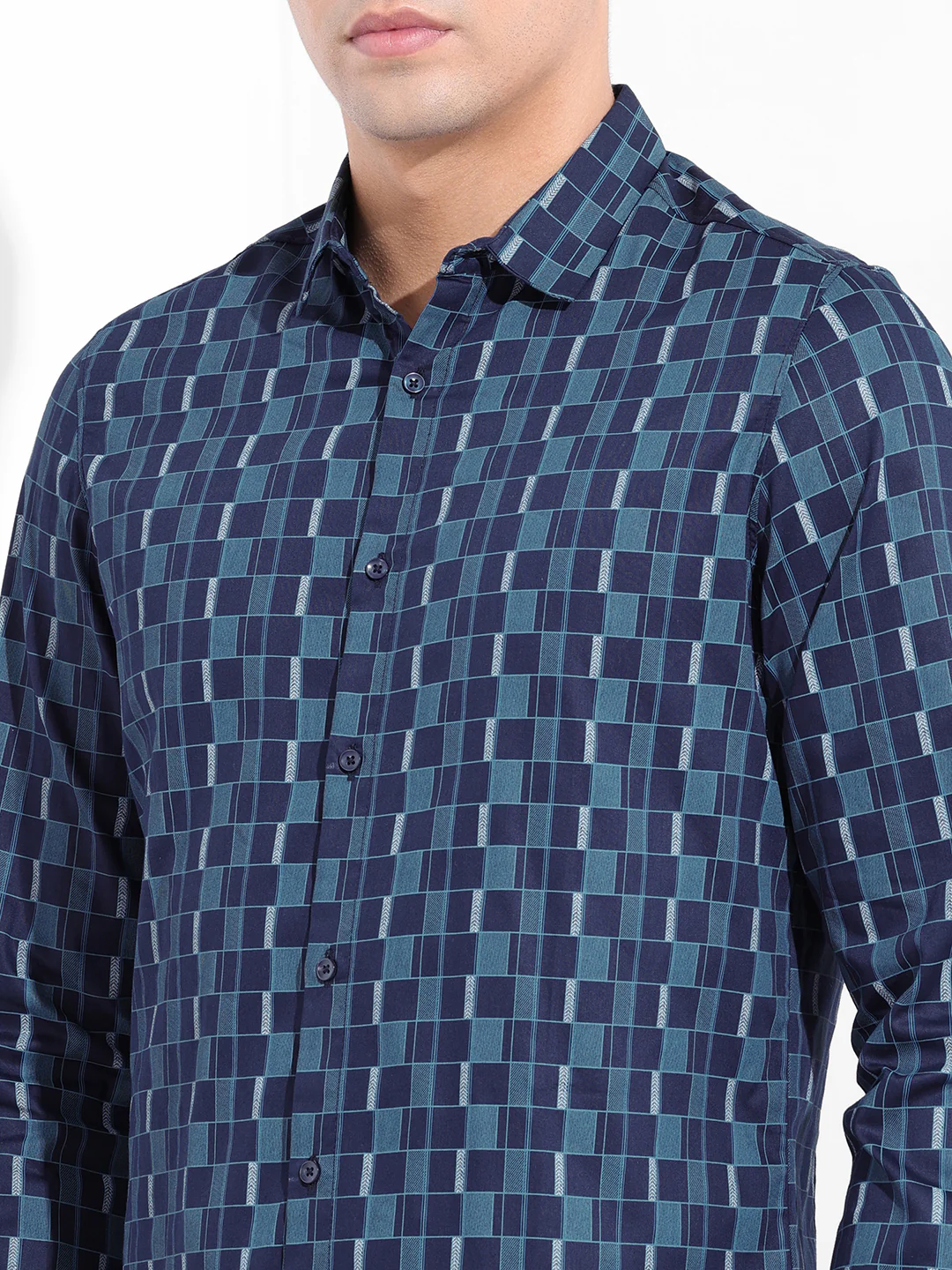 Men's Blue Slim Fit Party Wear Shirt - Image 3