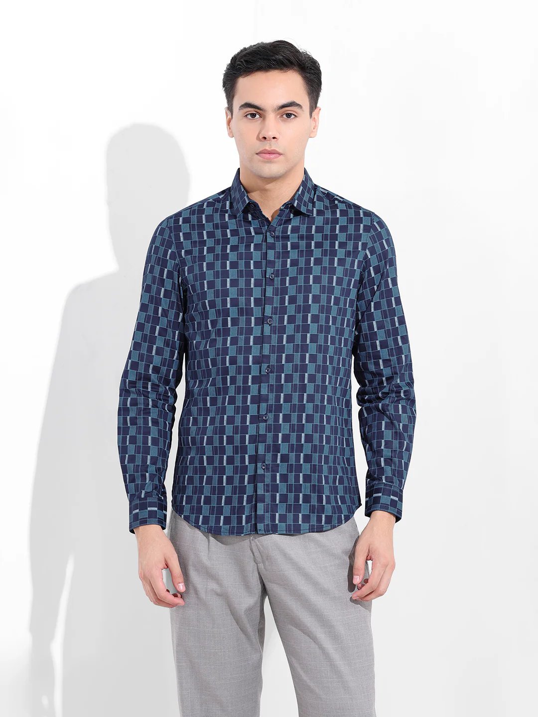 Men's Blue Slim Fit Party Wear Shirt - Image 7