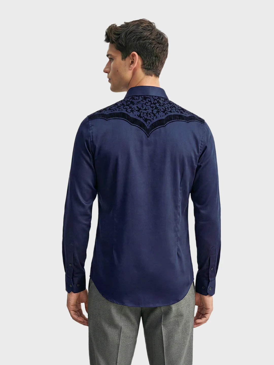 Men's Navy Blue Slim Fit Embraided Party Wear Shirt - Image 2