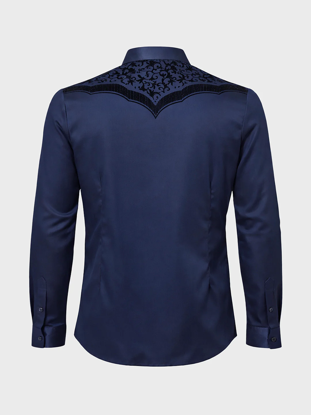 Men's Navy Blue Slim Fit Embraided Party Wear Shirt - Image 4