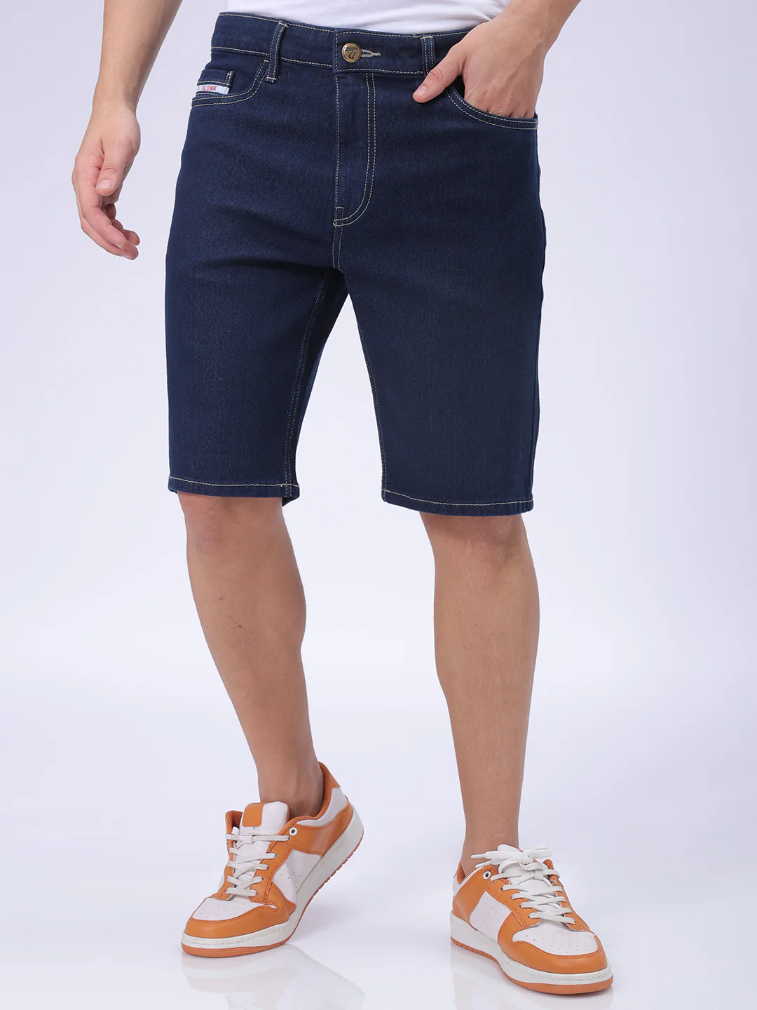 Men's Blue Slim Fit Solid Casual Denim Shorts - Image 2