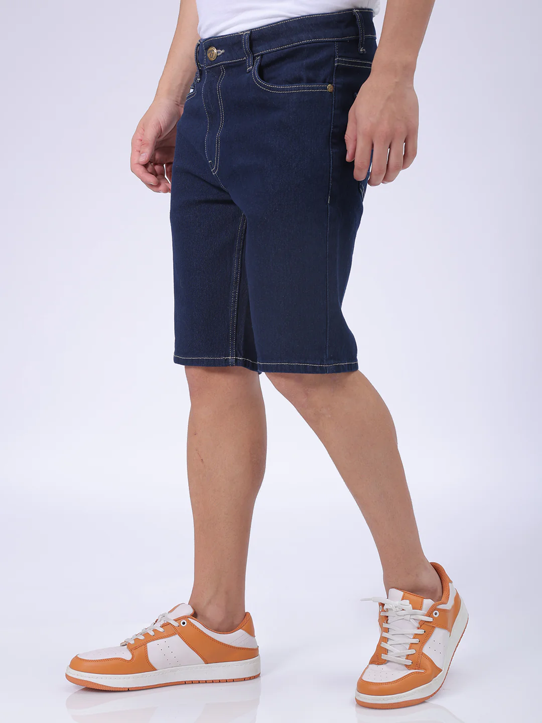 Men's Blue Slim Fit Solid Casual Denim Shorts - Image 4