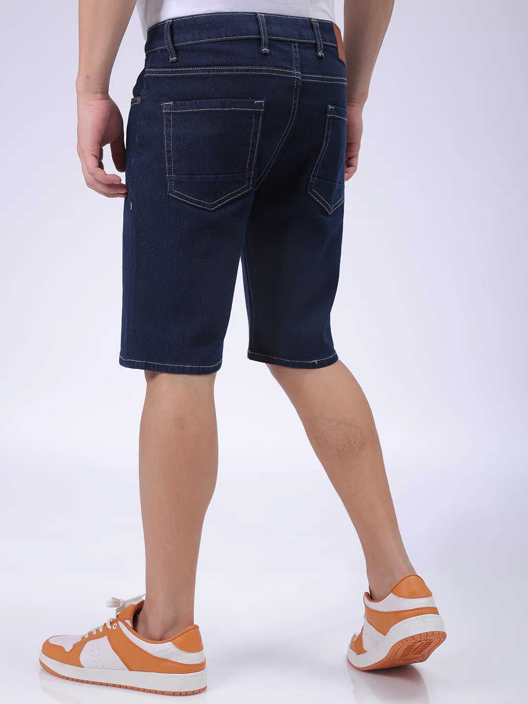 Men's Blue Slim Fit Solid Casual Denim Shorts - Image 5