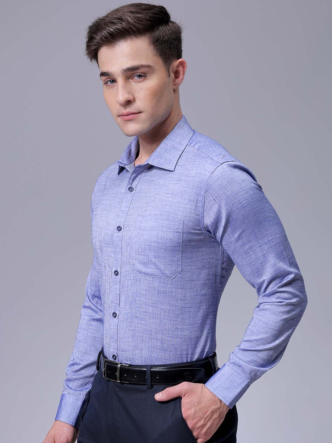 Men's Blue Slim Fit Solid Formal Shirt - Image 2