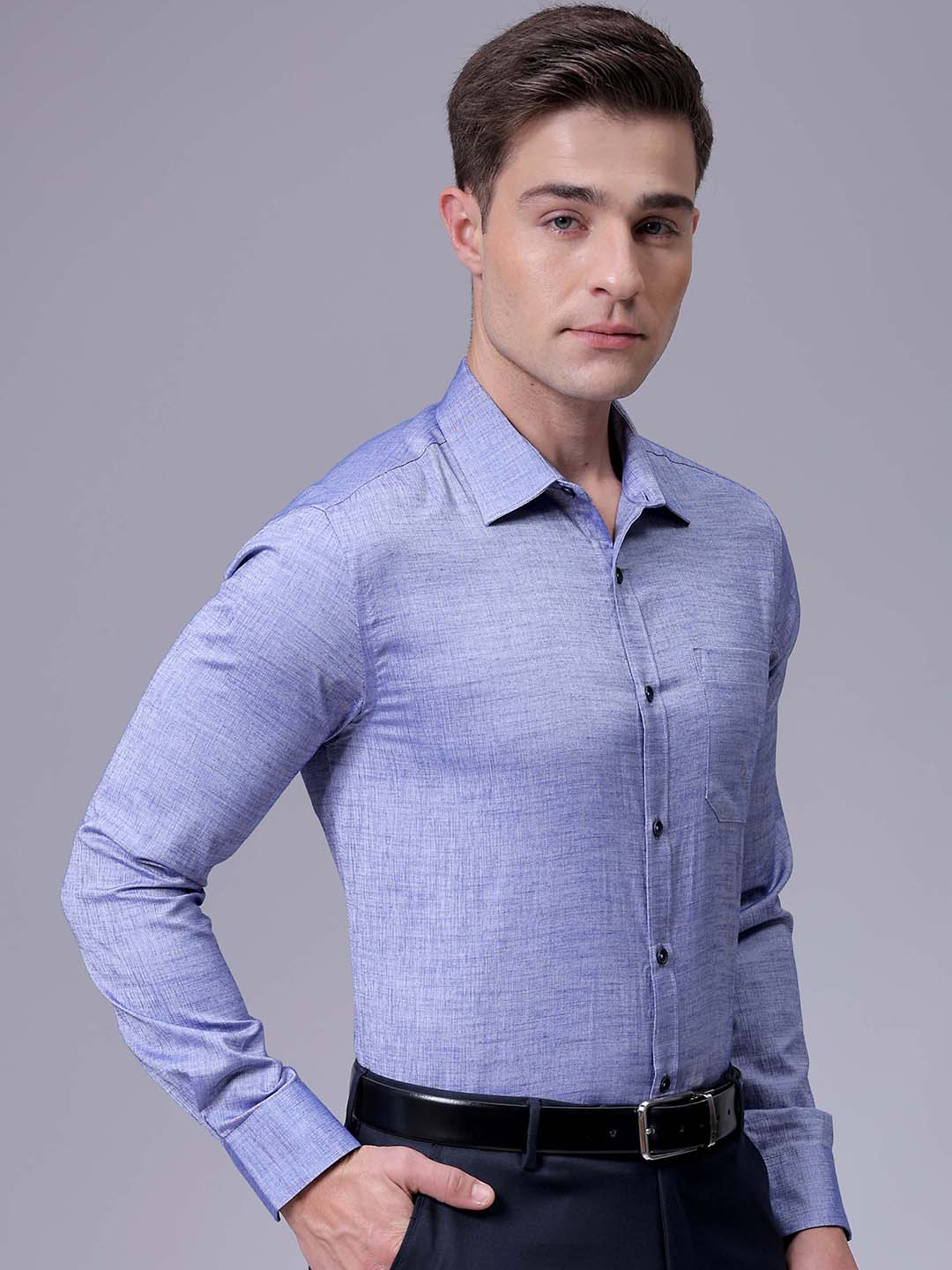 Men's Blue Slim Fit Solid Formal Shirt - Image 3