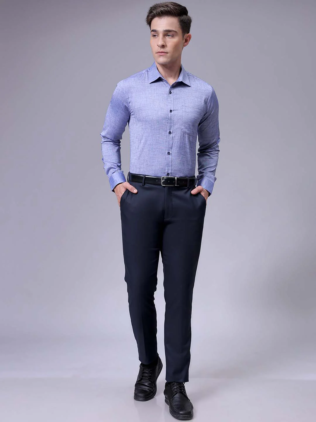 Men's Blue Slim Fit Solid Formal Shirt - Image 4