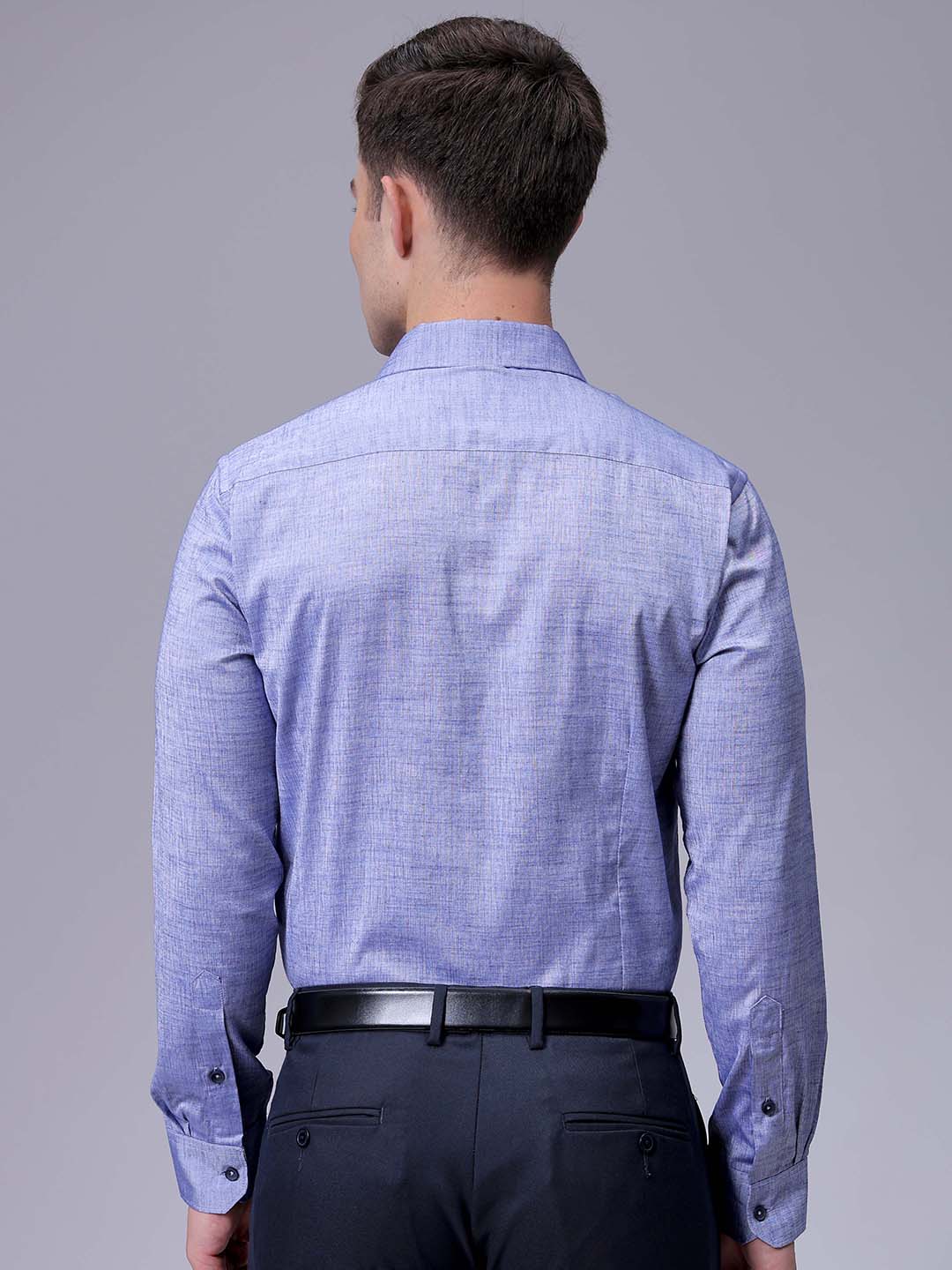 Men's Blue Slim Fit Solid Formal Shirt - Image 5