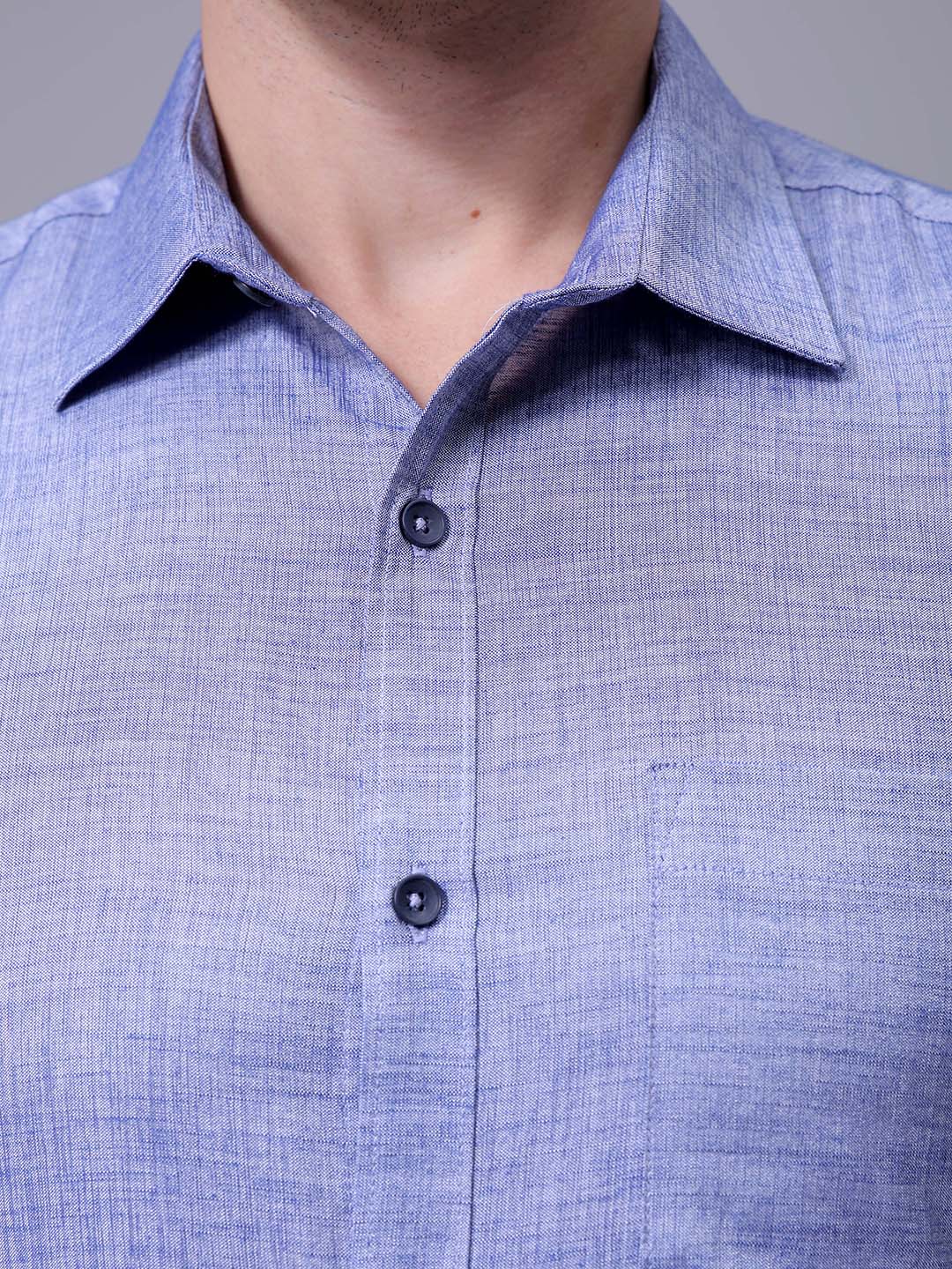 Men's Blue Slim Fit Solid Formal Shirt - Image 6