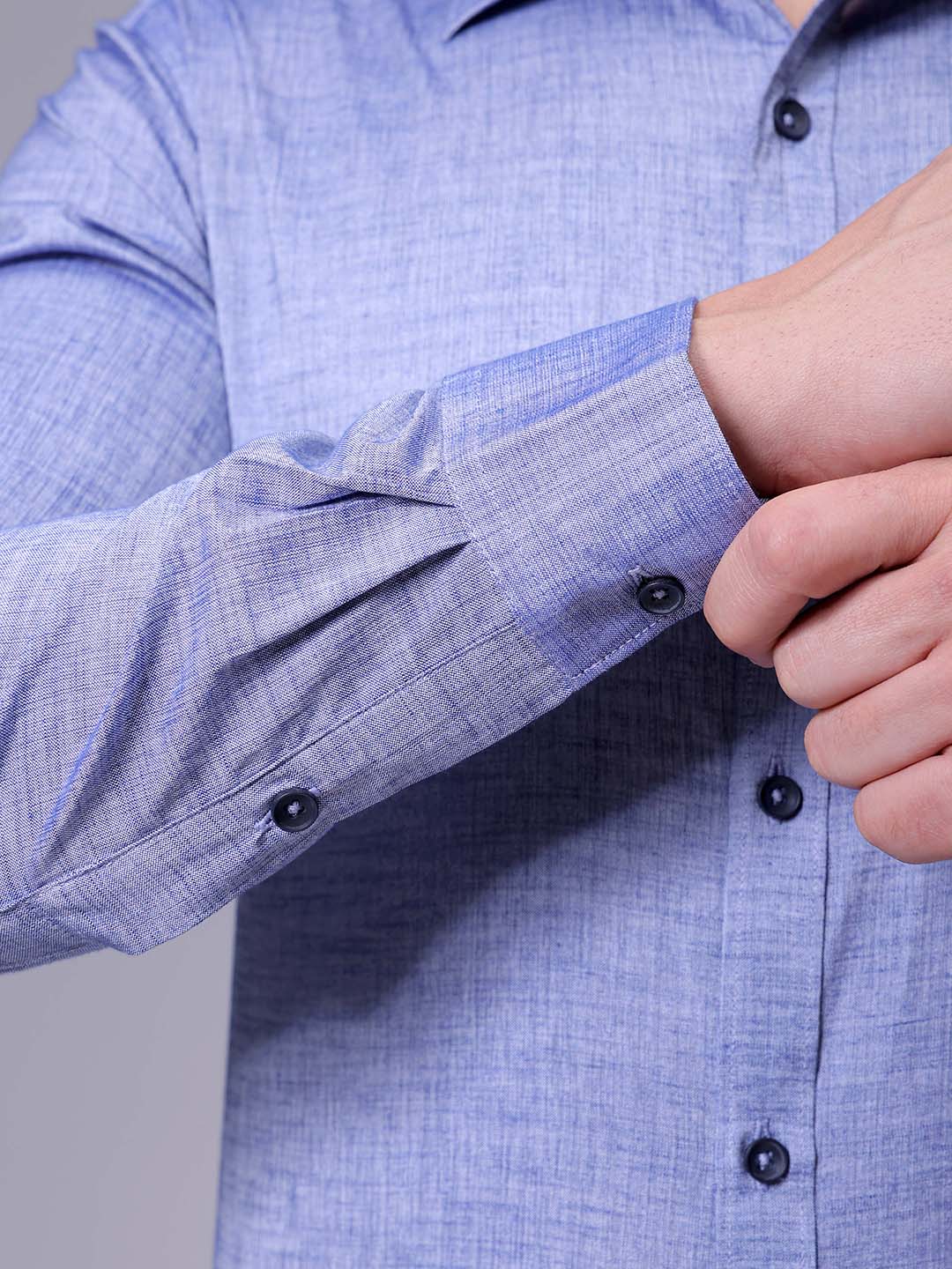 Men's Blue Slim Fit Solid Formal Shirt - Image 7