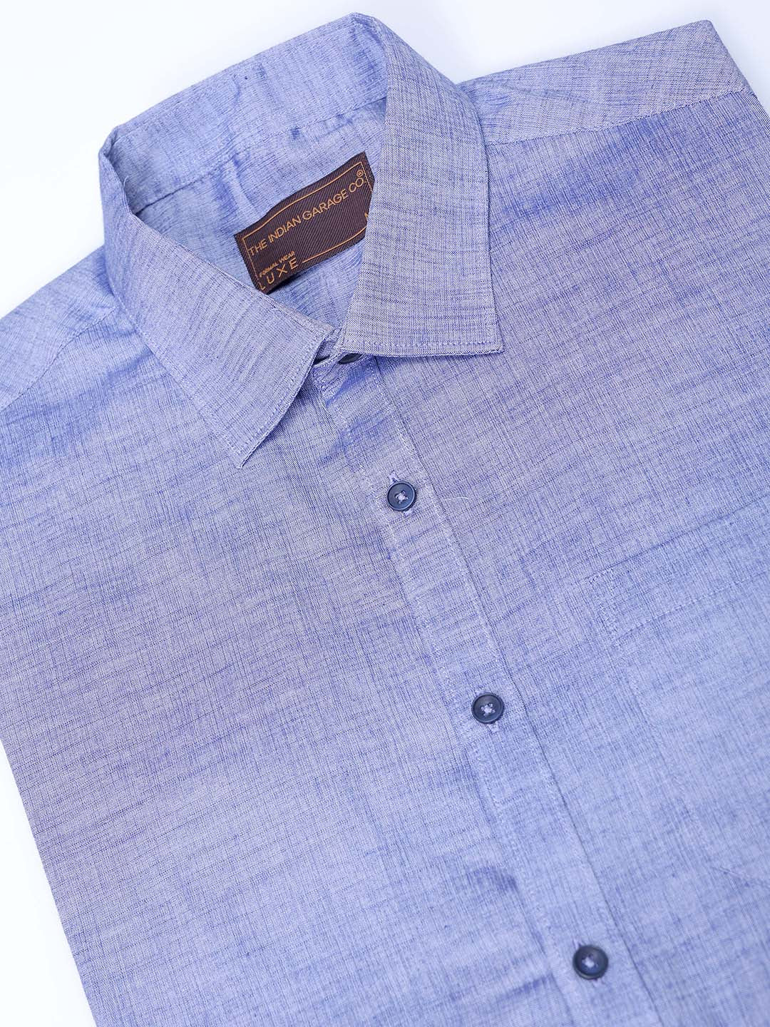 Men's Blue Slim Fit Solid Formal Shirt - Image 8