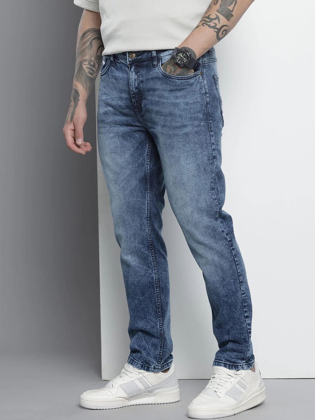 Men's Blue Slim Fit Solid Casual Jeans - Image 3