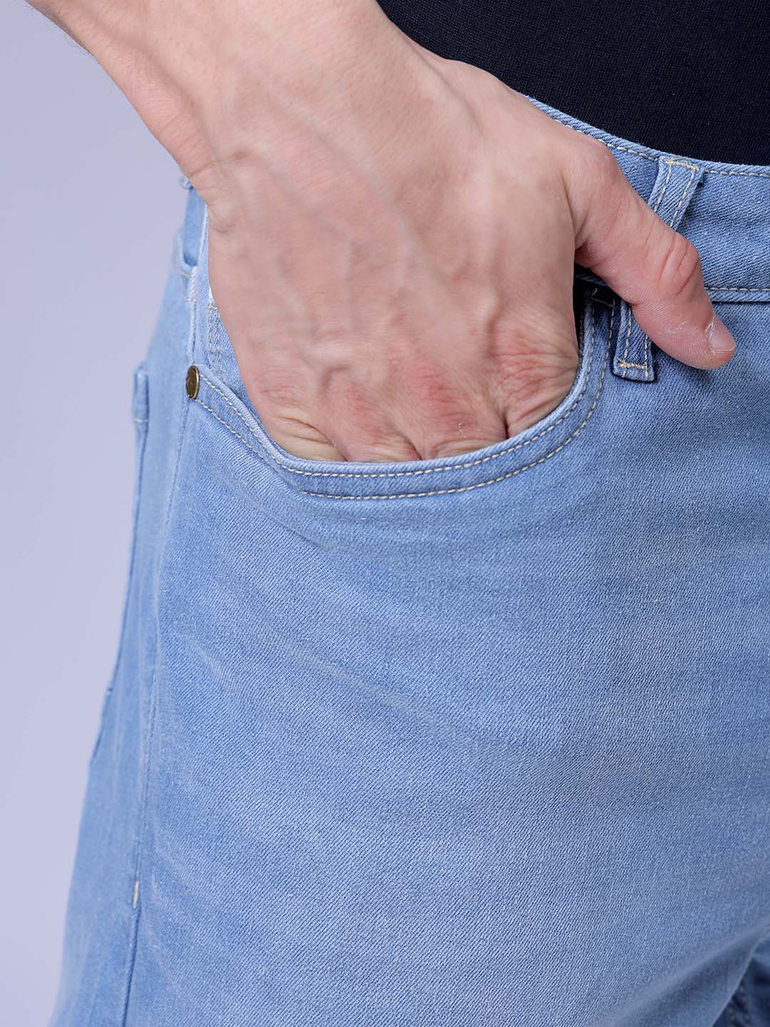 Men's Light Blue Slim Fit Solid Casual Jeans - Image 7