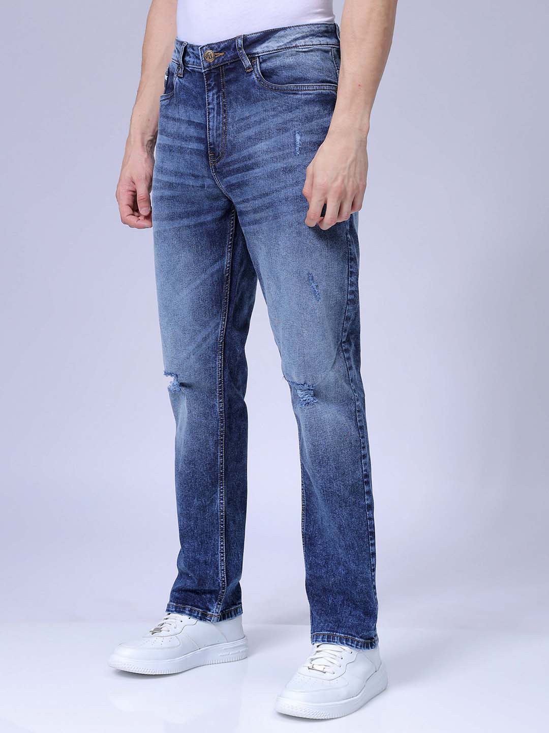 Men's Blue Slim Fit Solid Casual Jeans - Image 2
