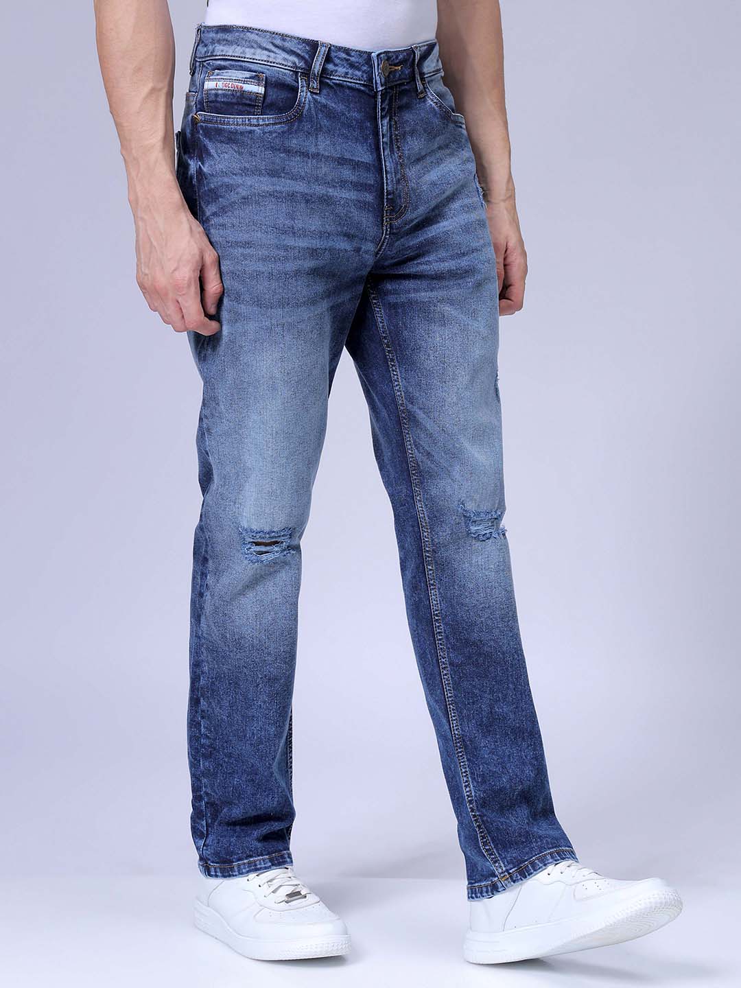 Men's Blue Slim Fit Solid Casual Jeans - Image 3