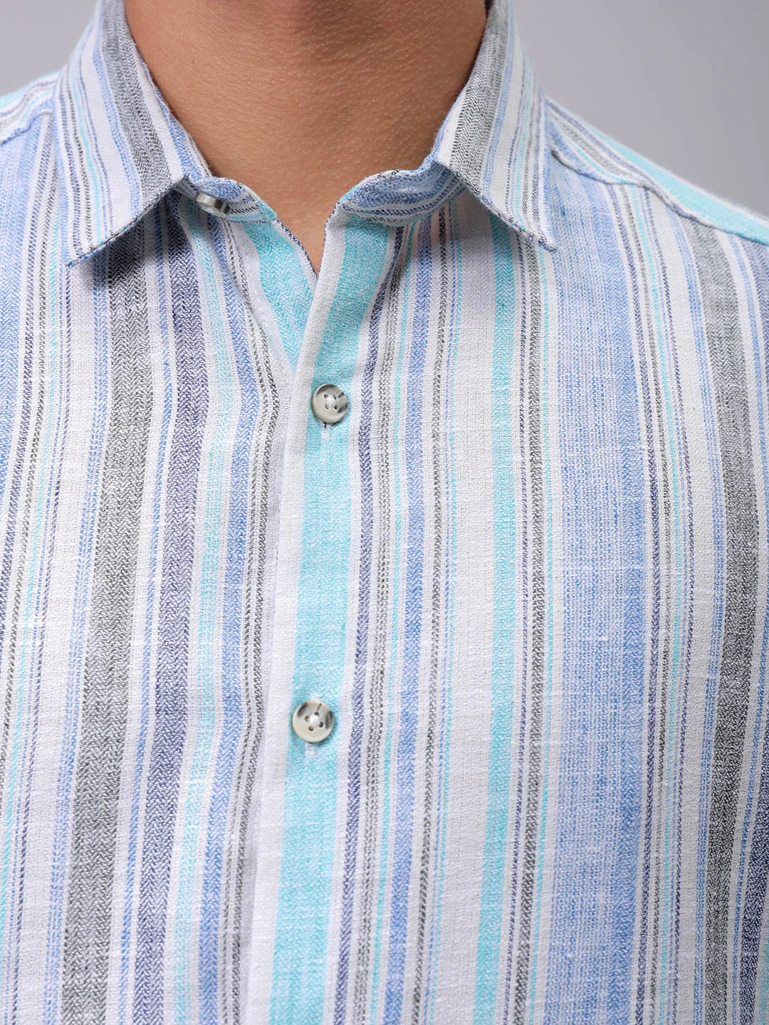 Men's Blue Slim Fit Striped Casual Shirt - Image 6
