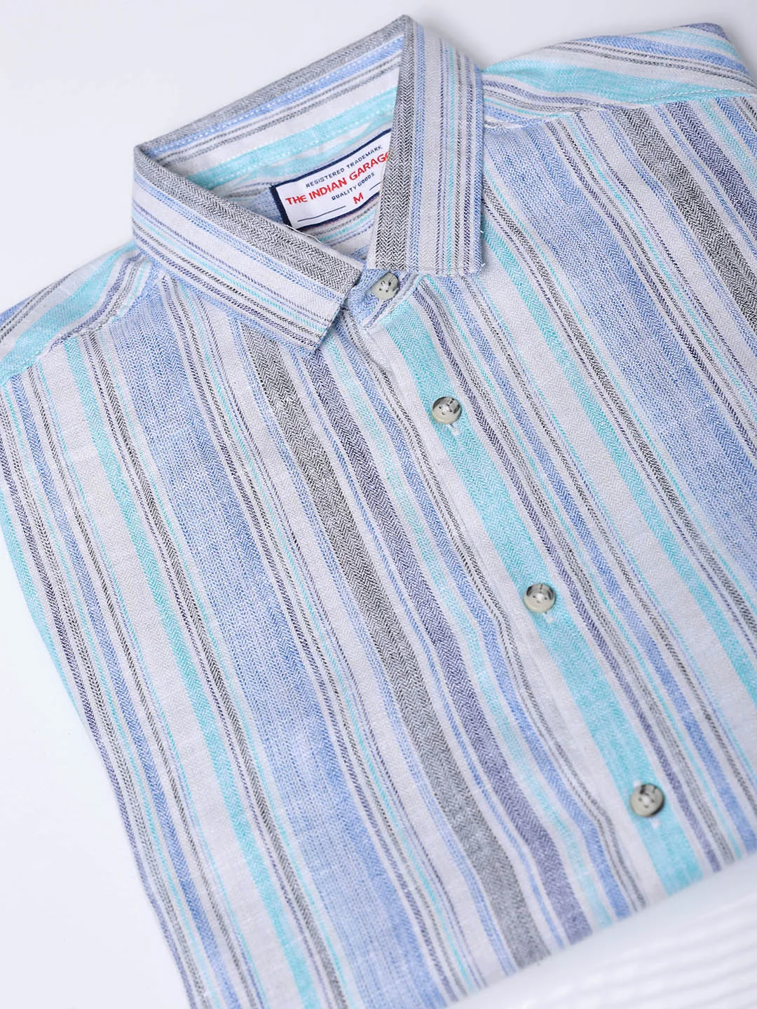Men's Blue Slim Fit Striped Casual Shirt - Image 7