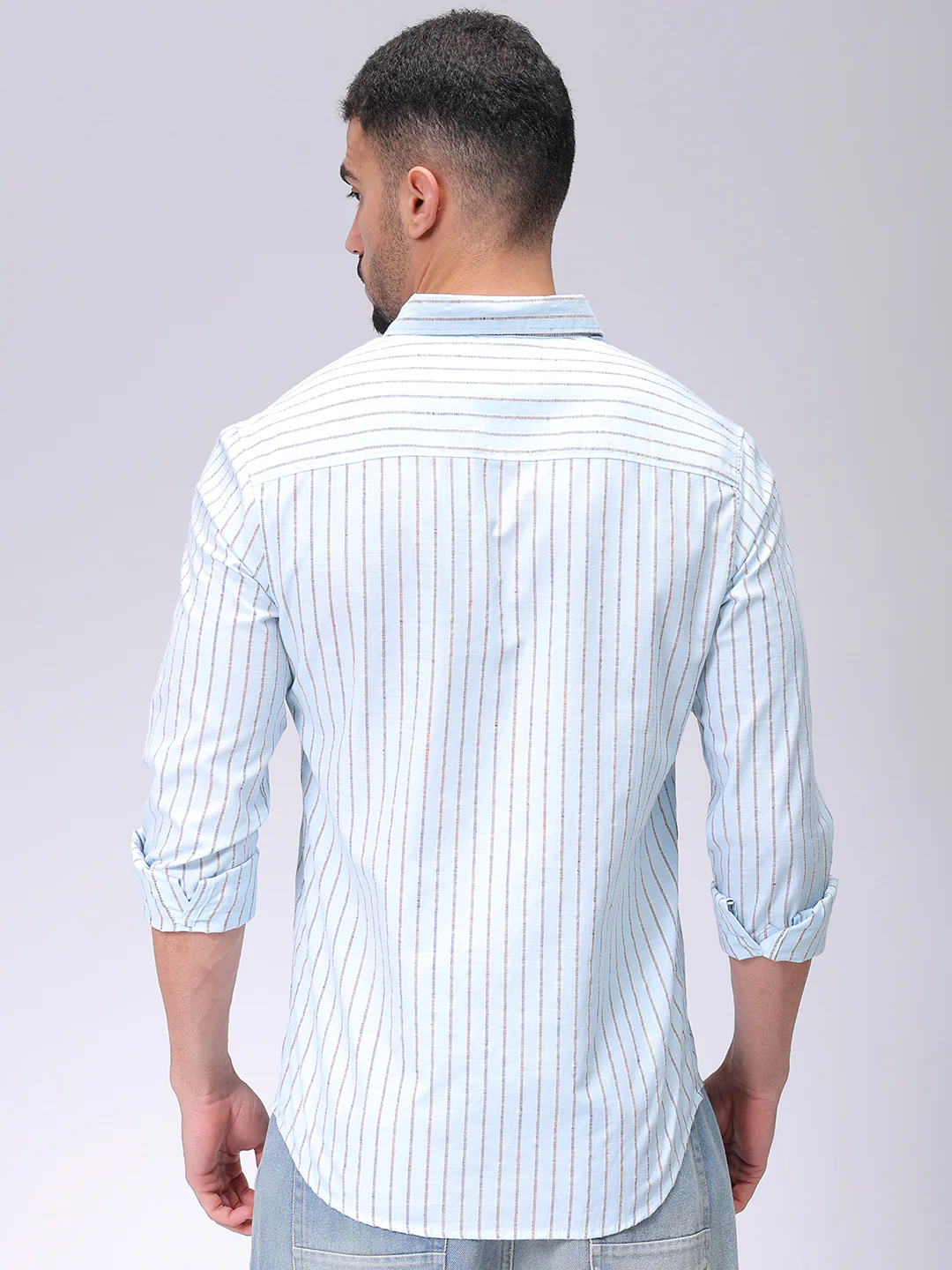 Men's Blue Slim Fit Striped Casual Shirt - Image 6