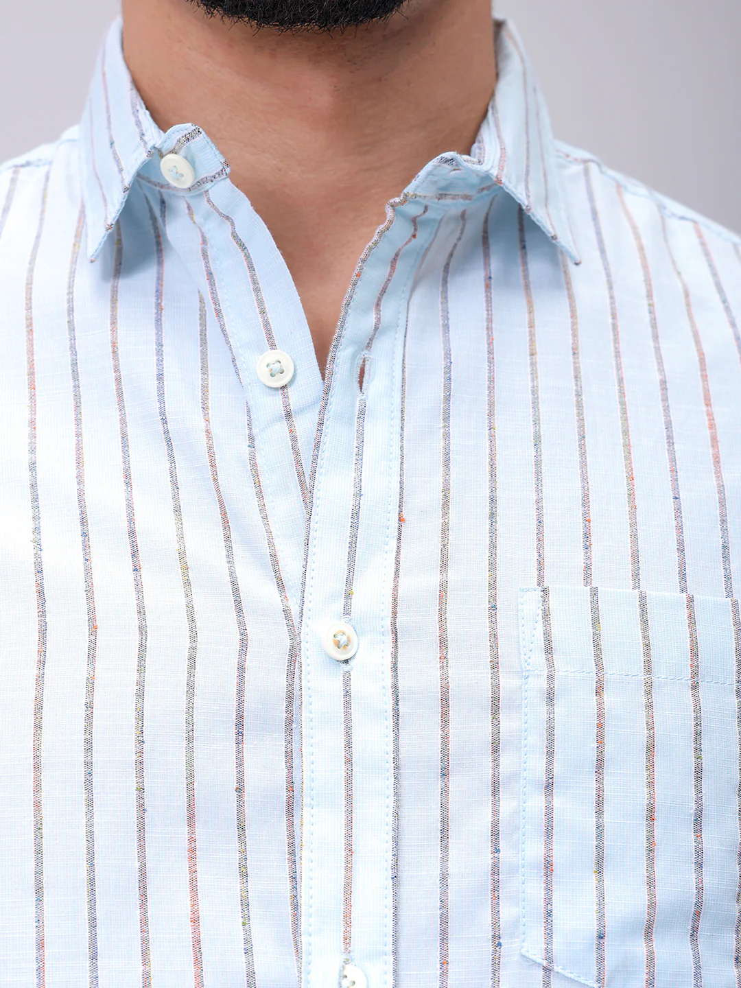 Men's Blue Slim Fit Striped Casual Shirt - Image 7