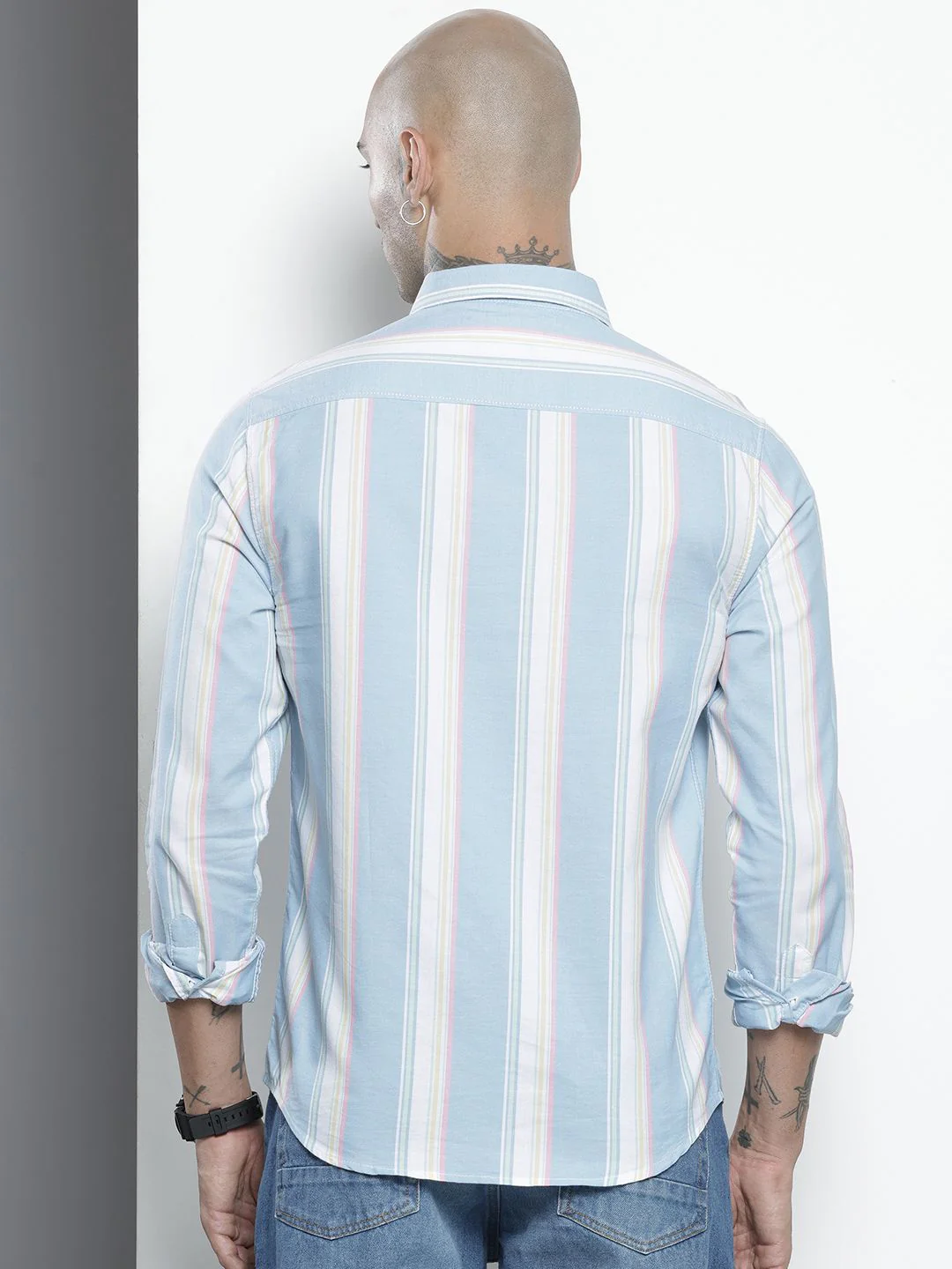 Men's Blue Slim Fit Striped Striped Shirt - Image 4